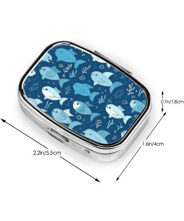 Cute Blue Fish Printing Pill Case | 2 Compartment Travel Pill Organizer | Small Pill Box for Purse & Travel Gifts - Buy Online on GoSupps.com