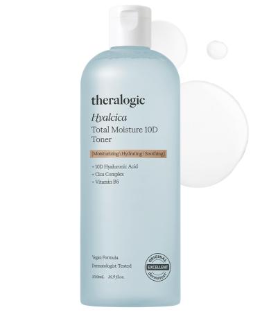 Hyalcica Total Moisture 10D Toner - Vegan Moisturizing Soothing Korean Face Toner with 10 Hyaluronic Acid and CICA - Low pH Face Toning Water - Derma Tested 16.9 fl.oz.