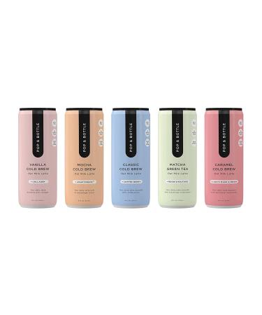 Pop & Bottle Oat Milk Cold Brew Lattes | Ultimate Sampler Pack with Maca, Ashwagandha, Collagen & Mushrooms | Organic, Dairy Free, Gluten Free | Lightly Sweetened | 15 Pack - 8 oz - Buy Online on GoSupps.com