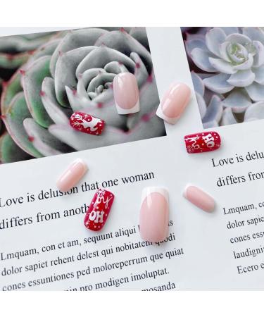 SINLOV Christmas Snowflakes Square False Nails French Gradient ElknFake Nails Red Press on Nails Ballerina Acrylic Full Cover Fake Nails for Women and Girls - Buy Online on GoSupps.com