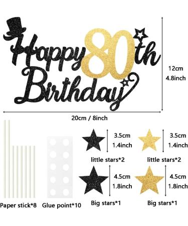 Glitter Happy Birthday Cake Topper Black Gold Gliter Happy 80th Birthday Cake Topper for Mens 80th Birthday Cake Decorations 7PCS by RichMoho 80-black Gold - Buy Online on GoSupps.com