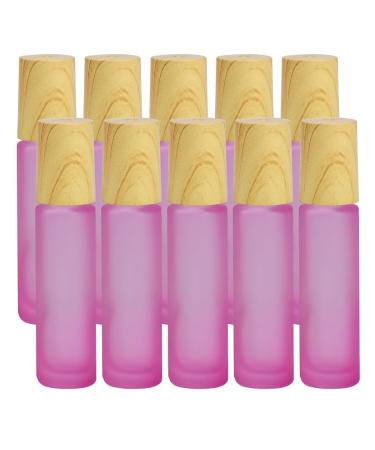 Frosted Glass Essential Oil Roller Bottles 10pcs Pink Frosted Glass Roller Bottles with wood grain cap & Stainless Steel Roller Balls Essential Oil 10ml Empty Perfume Bottles(Pink) - Buy Online on GoSupps.com