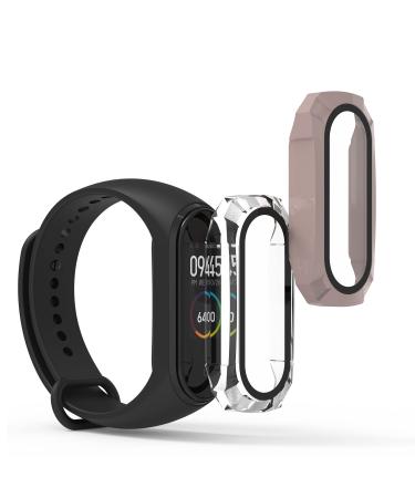 kwmobile Cover Comaptible with Xiaomi Mi Band 4 / Band 5 / Band 6 (Set of 2) -Tempered Glass with Plastic Frame - Transparent/Dusty Pink transparent / dusty pink