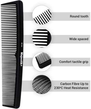 Majestik+ Carbon Fiber Hair Comb - Professional Anti-Static Comb for Salon and Barber Use - 19cm - Buy Online on GoSupps.com
