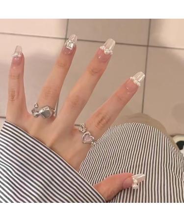 Temperament Manicure Pink Pearl French Manicure handmade short T-wearing nail patch wearable whitening and detachable(M) - Buy Online on GoSupps.com