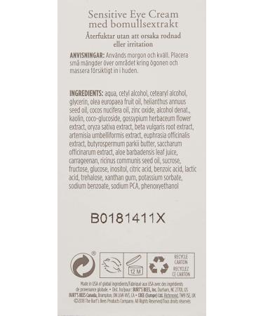 Buy Burt's Bees 98.9% Natural Hydrating Daily Eye Cream - Sensitive Formula 10g | International Shipping Available - Buy Online on GoSupps.com