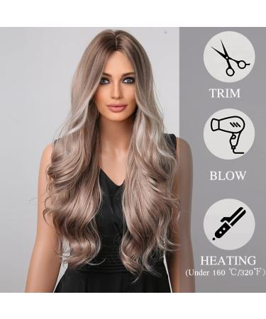 Esmee Long Wavy Ombre Brown to Ash Blonde Highlight Wig - 26 Inches | Heat Resistant Synthetic Hair for Daily Party & Cosplay - Buy Online on GoSupps.com