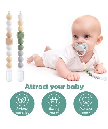 2 Pack Silicone Pacifier Clips for Baby Boys and Girls - Flexible Binky Holder in Green and Orange - Perfect Baby Gift - Buy Online on GoSupps.com