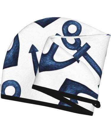 Shop Navy Blue Anchor Hair Towel Wrap - Quick Drying Hair Turban with Button | Best Hair Drying Towel | International Shipping Available - Buy Online on GoSupps.com