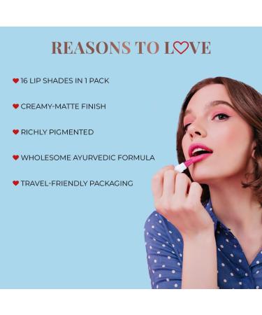Ju.st Her.bs Ayurvedic Creamy Matte Lipstick Kit | 16 Hydrating Lipsticks for All Indian Skin Tones - Moisturizing Mini Lip Color - Buy Online on GoSupps.com