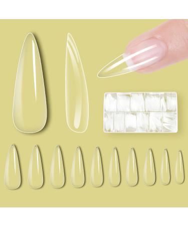 Nail Tips Acrylic Nails Stiletto 500 PCs 10 Sizes  Fake Nails with Box Clear Nail Tips Soft Gel Nail Tips Professional Full Cover  Extension Tips for Salon and Home DIY Clear Stiletto 500pcs