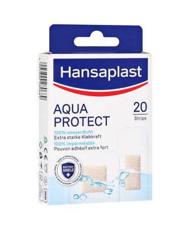 Hansaplast Aqua Protect Pflasters (20 strips) waterproof wound pavement with extra strong adhesive power booklet pavement Ideal for showering swimming & bathing 20 pieces (1 Pack) Aqua Protect