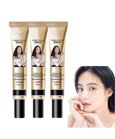 3Pcs FV Concealer Foundation,FV Tender the Skin Full Coverage Foundation,Long-Lasting,Waterproof,Moisturizing Smooth and Oil-Free Liquid Foundation.(Moisturize Skin)