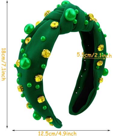 Green Vintage Rhinestone Pearl Knotted Headband Elastic Fashion Green Wide Headbands St.Patrick's Day Headband for Women Girls Hair Accessories - Buy Online on GoSupps.com