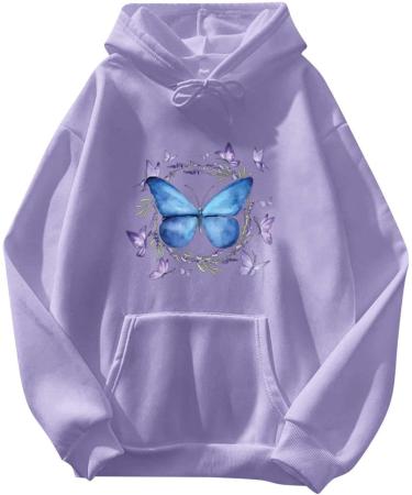 oelaio Women Long Sleeve Cropped Hoodies Loose Comfy Fashion Print Pullover Sweatshirts Fall Winter Clothes 2023 for Leggings Purple - Buy Online on GoSupps.com