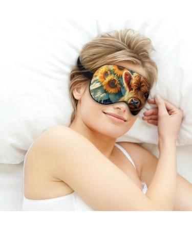 Cute Highland Cow Sleeping Mask with Sunflowers Adjustable Light-Blocking Eye Cover for Men Women Girls & Boys | Watercolor Soft Sleepmask - Buy Online on GoSupps.com