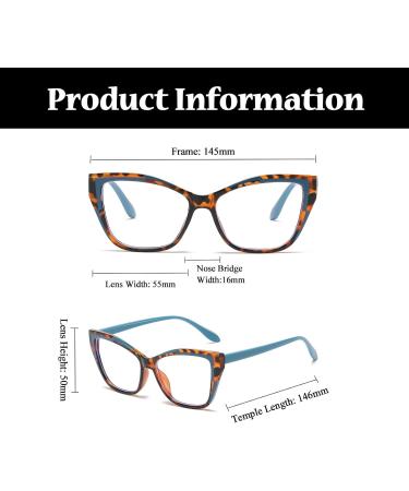 LJCZKA Oversized Blue Light Blocking Glasses for Women - Stylish Cat Eye Eyewear for Computer Use - Anti Eyestrain Cateye Clear Frame with Leopard Blue Design - Buy Online on GoSupps.com