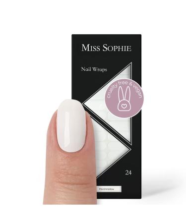 Original Miss Sophie Nail foils Marshmallow I 24 Ultra-Thin Nail Polish Strips Plain White I for Fingernails & toenails I Holds on Natural as Well as Painted Acrylic Gel & Shellac Nails Marshmallow 24