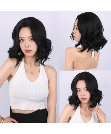 Fancy Short Wavy Bob Synthetic Wig - Natural Looking Shoulder Length Black Curly Wave Bob for Women - Perfect for Daily & Party Use - 12 Natural Black - Buy Online on GoSupps.com