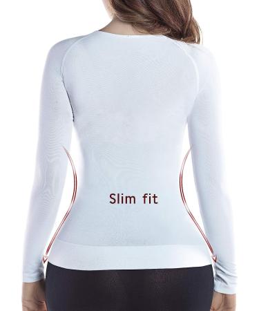 +MD Bamboo Women's Slimming Thermal Undershirt - White | Large | Tummy, Waist, and Bust Shaping | Long Sleeve Round Neck - Buy Online on GoSupps.com