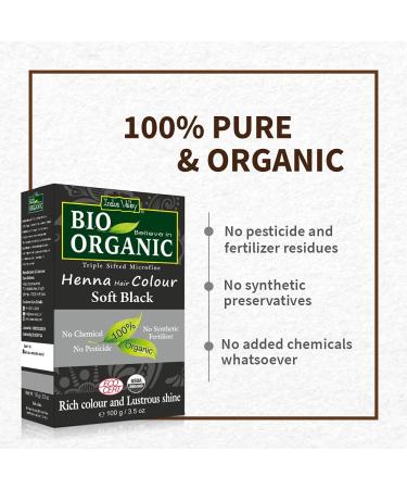 Indus Valley Bio Organic Natural Henna Hair Color Soft Black 100gm - 100% Gray Coverage | Long Lasting Dye | Vegan & Cruelty-Free - Buy Online on GoSupps.com