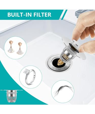 Abizarch 2Pcs Sink Plug Universal Bathroom Sink Plug with Strainer Pop Up Sink Hole Plug Cover Stainless Steel Push Sink Plug for 33 to 40mm Drain Holes Sturdy Rustproof Sink Plug for Bathroom Kitchen - Buy Online on GoSupps.com