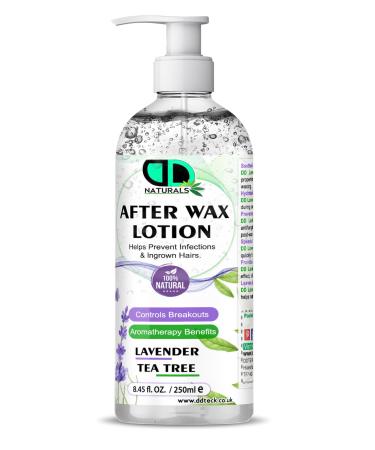 DD teck After-wax lotion with lavender and tea tree oil Soothes and calms the skin moisturizes and nourishes prevents ingrown hairs accelerates skin healing cooling sensation