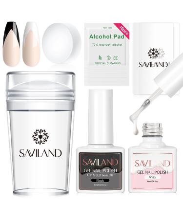 Saviland French Tip Nail Stamper Kit Jelly Silicone Nail Art Stamper and 2PCS Black+White Nail Stamping Gel Polish with Nail Scraper Nail Art Tools French Manicure Kit for DIY French Nails 4B-Black+White - Buy Online on GoSupps.com