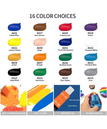 Aen Art Acrylic Paint Set - 16 Colors for Canvas, Wood, Fabric & Ceramic Crafts - Non-Toxic & Rich Pigments - Ideal for Beginners - Buy Online on GoSupps.com