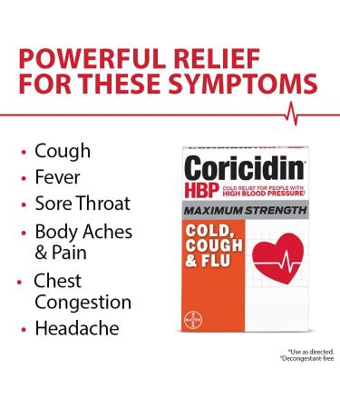 Coricidin HBP Decongestant-Free Maximum Strength Cold, Cough & Flu Liquid Gels - 24 Count - Buy Online on GoSupps.com