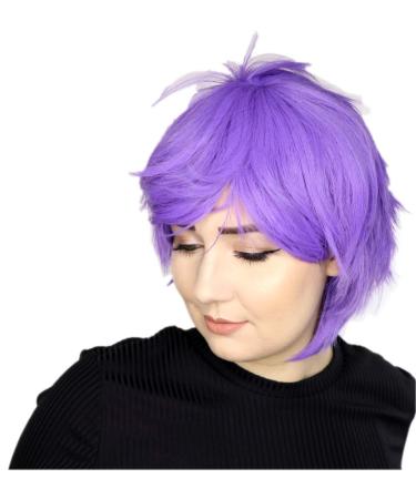 Prettyland Women Men Short Wig Fringed Layered Halloween Cosplay Purple Light Purple C157