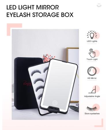 Buqikma Rechargeable Lighted Makeup Mirror Eyelash Case Organizer - Dimmable, 360 Rotation False Eyelash Storage Box (Black) - Buy Online on GoSupps.com