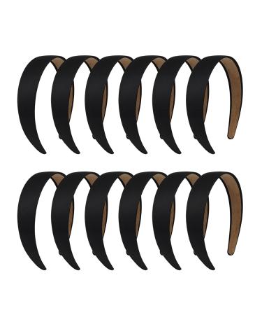Satin Headbands Ribbon Hairbands for Women and Girls 1.2 Inch Black Non-Slip Headband DIY Hair Accessories 12 Pack