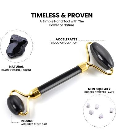 Black Gua Sha & Jade Roller Set | Natural Facial Skin Care Tools for Puffiness Relief & Self Care Gifts - Buy Online on GoSupps.com