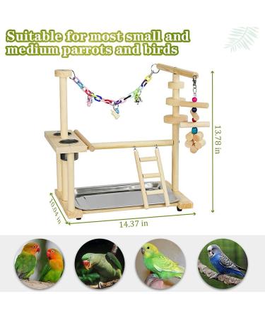 Olpchee Bird Playground Parrot Playstand with Feeder Cups, Toys, and Tray - Wooden Perch Gym for Cockatiel, Parakeet - Buy Online on GoSupps.com