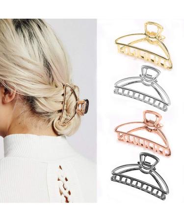 Kiddale 4 Pieces Large Metal Hair Claw Clips  Hollow Non-slip Hair Catch Jaw Clamp for Women Girls Hair Barrette for Fixing Hair