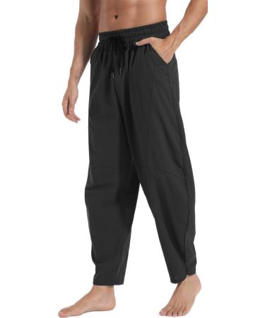 PaceiADTA Men's Cotton Linen Drawstring Pants - Elastic Waist Summer Beach Yoga Pants (Black, M) - Buy Online on GoSupps.com