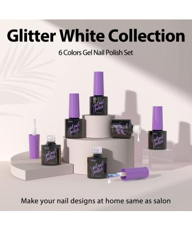 White Gel Nail Polish Set - Ejiubas Funny Bunny Glitter Collection | 6 Colors Soak-Off Polish for Women, Mom, Girlfriend | Gift Idea 01-GLITTER WHITE - Buy Online on GoSupps.com