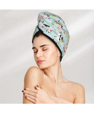 Quick Dry Hair Towel Wrap - Cute Cows Design | Hair Drying Turban with Button for Effortless Drying - Buy Online on GoSupps.com