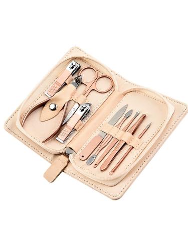 Nail Clippers Kit Travel Manicure Sett 9-Piece Personal Care Portable Nail Set with Built-in Nail File for Men and Women Home Nail Clippers and Tweezers Set Travel Nail Clippers Beige