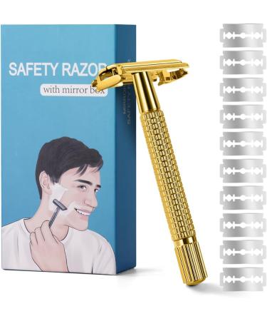 Uraqt Vintage Stainless Steel Safety Razor for Men - 2-Blade Head 10 Blades Travel Case & Mirror - High-Quality Wet Shaving Experience - Buy Online on GoSupps.com