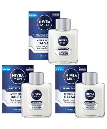 Nivea Men Protect & Care After Shave Balsam (100 ml) calming after shave skin care after shaving with aloe vera and per vitamin B5 (pack with 3)