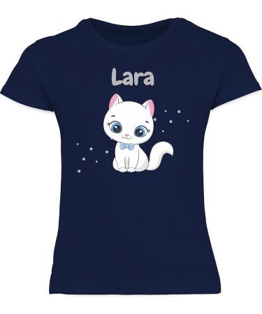 Personalized Cat T-Shirt for Girls - Cute Dark Blue Gift with Name by Shirtracer - Custom Cat Motif 03 - Buy Online on GoSupps.com
