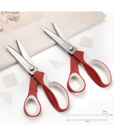 Pinking Shears Set - 2 PCS Serrated & Scalloped Edges Zig-zag Scissors by Kalatic KT-002-D Red - Ideal for Fabric, Leather, and Paper Crafting - Buy Online on GoSupps.com