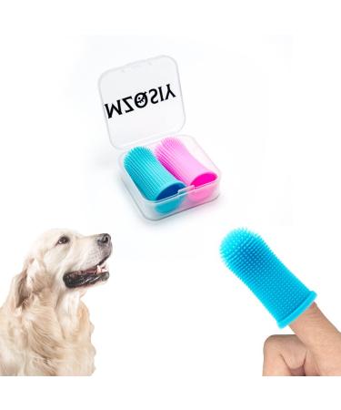 2pcs Dog Finger Toothbrush 360 Silicone Pet Finger Toothbrush for Dogs Cats Dogs Teeth Plaque Dog Dental Care with Storage Case Easy Dog Teeth Cleaning (Pink Blue)