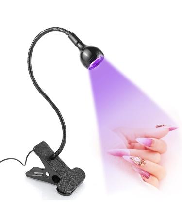 TOEDO UV LED Nail Lamp  3W Gel Nail Polish Curing Lamp with 4 Levels Setting Gooseneck Lamp Clip Professional Nail Dryer for Gel Nail Polish Kit Nail Art Accessories Black 3W-Black