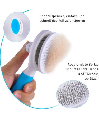 ShipeeKin Effective Grooming Dog/Cat Brush Detangling Comb for Dogs and Long-haired Cat with Cleaning Button against Knotted Hair Self Cleaning Brush for Pets with Medium and Long Hair L9-blue - Buy Online on GoSupps.com