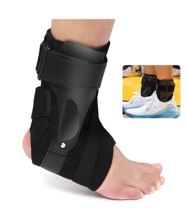 AIOUTGOGO Ankle Support Brace with Side Stabilizers - Non-Slip Breathable Material with X-Strap for Sports Injury Recovery Ankle Sprain Foot Pain Relief for Men & Women 1 Piece(L) Black Large