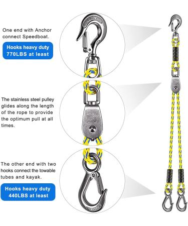 Dolibest 16ft Boat Tow Harness with 3 Stainless Steel Hooks for 1-4 Rider Towable Tube - Buy Online on GoSupps.com