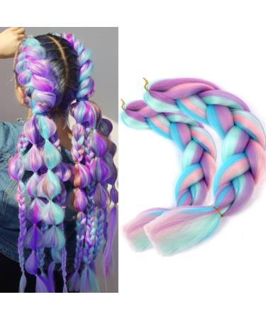 4 Colors Mix Braiding Hair Extensions 2 Packs Synthetic Jumbo Hair for Crochet Box Braids Twist Braid ( Pink/Purple/Green/Blue)